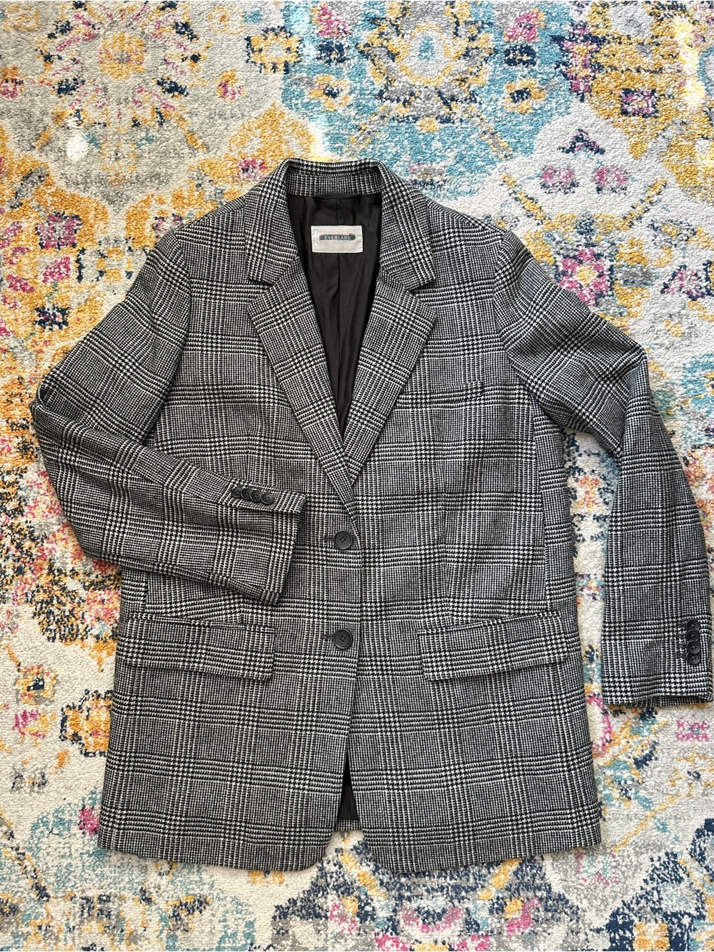 Everlane Womens Oversized Wool Blazer Size 4 Glen Plaid Houndstooth Jacket